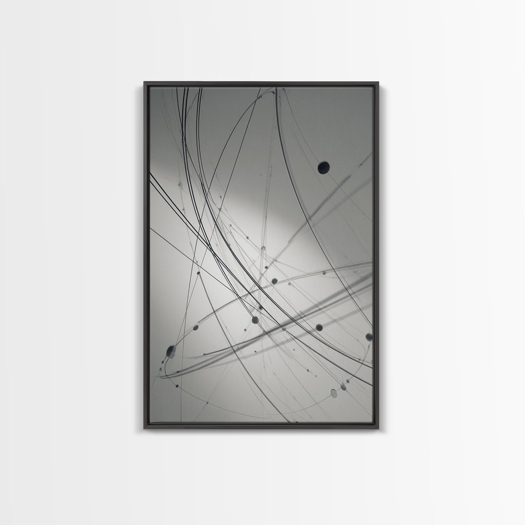 Gray Network Line Framed Canvas Print, Modern Abstract Art, Minimalist Wall Decor, Kinetic Sculpture Inspired Office Art