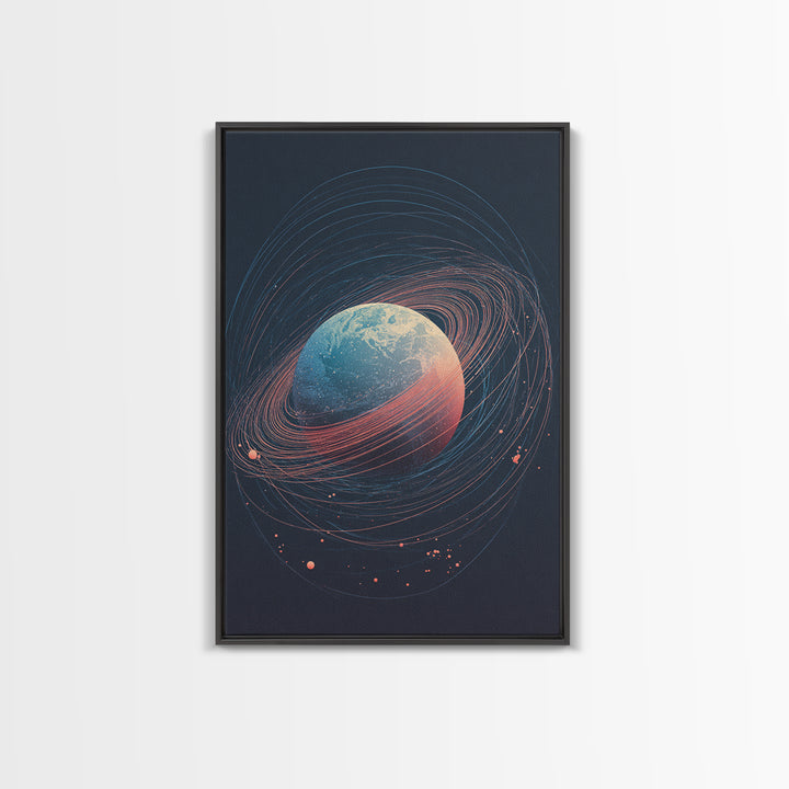 Textured Ringed Planet In Deep Space Wall Art, Modern Abstract Art Print, Retro Sci Fi Cosmic Home Decor Canvas Poster Gift