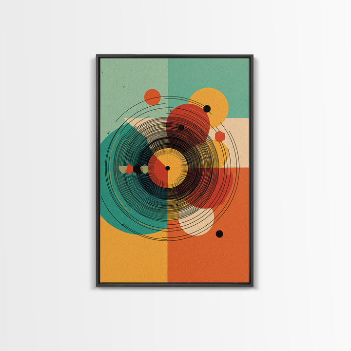 Concentric Circle Abstract Canvas Print, Midcentury Modern Wall Art, Teal Orange Bauhaus Poster, Retro Geometric Home Decor
