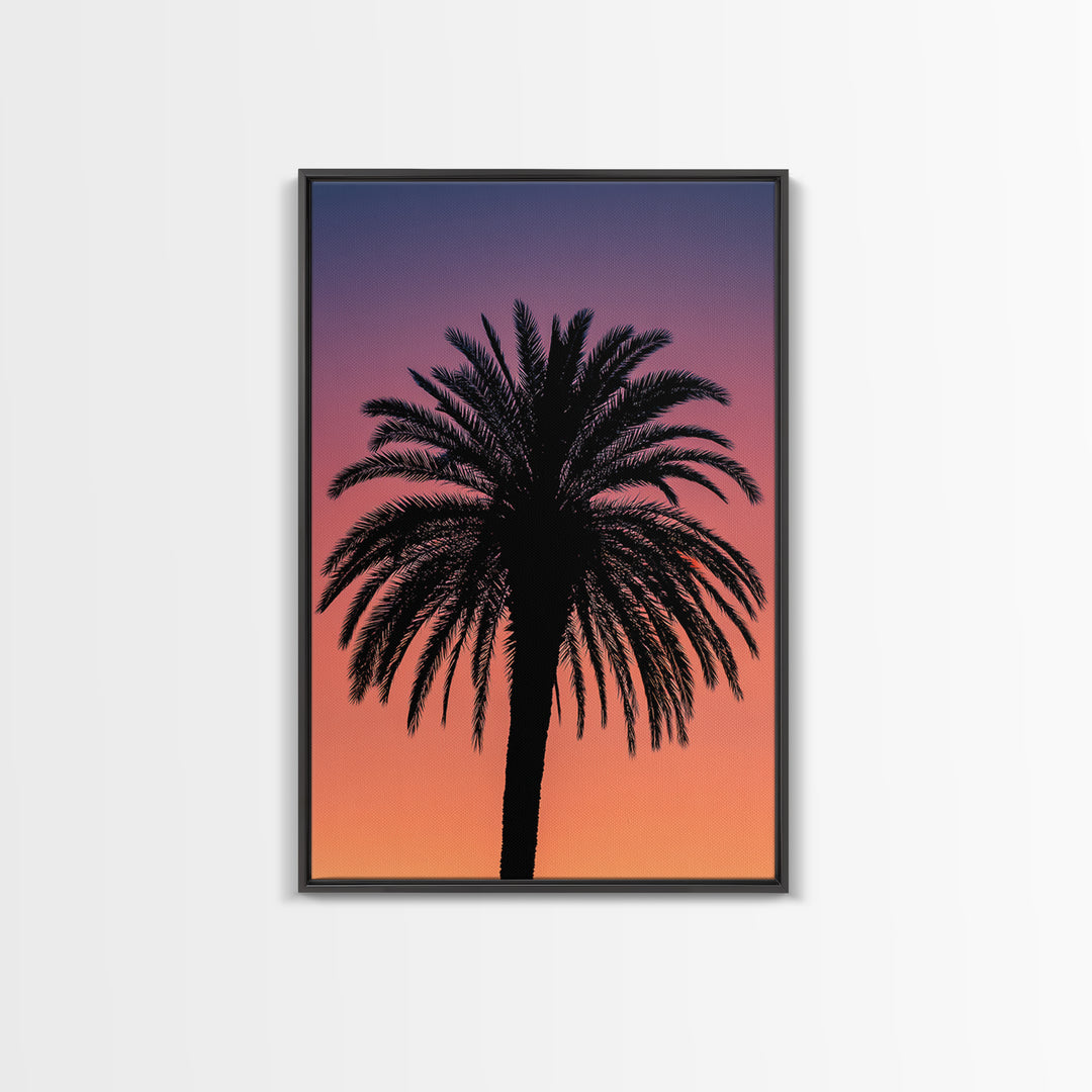 Black Palm Silhouette At Purple Orange Sunset Wall Art, Retro Tropical Poster, Palm Springs Decor, Coastal Home Decor Print