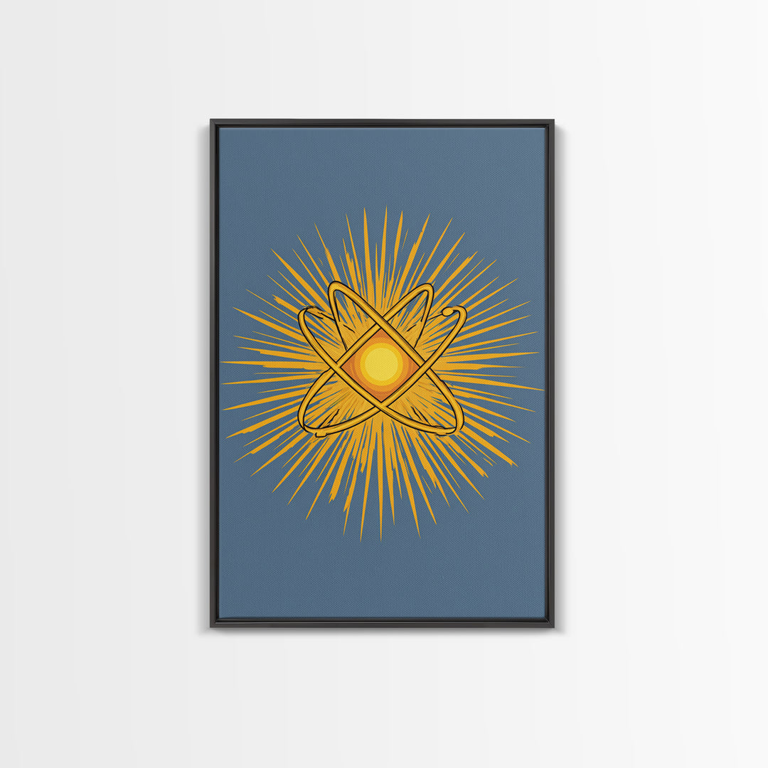 Atomic Sunburst Symbol Wall Art, Mid Century Modern Science Poster, Yellow Geometric Print, Modern Home Office Decor Gift