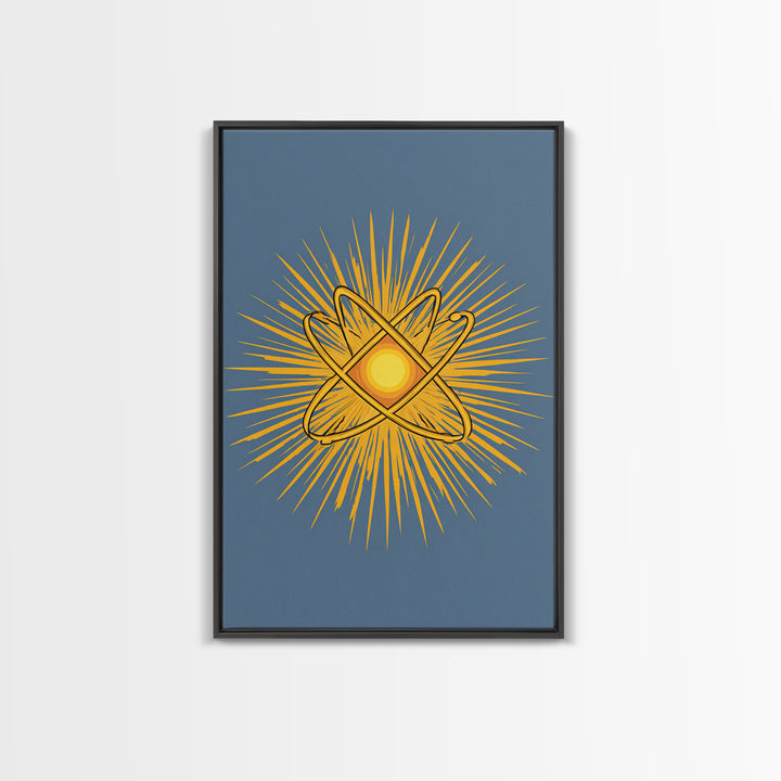 Atomic Sunburst Symbol Wall Art, Mid Century Modern Science Poster, Yellow Geometric Print, Modern Home Office Decor Gift