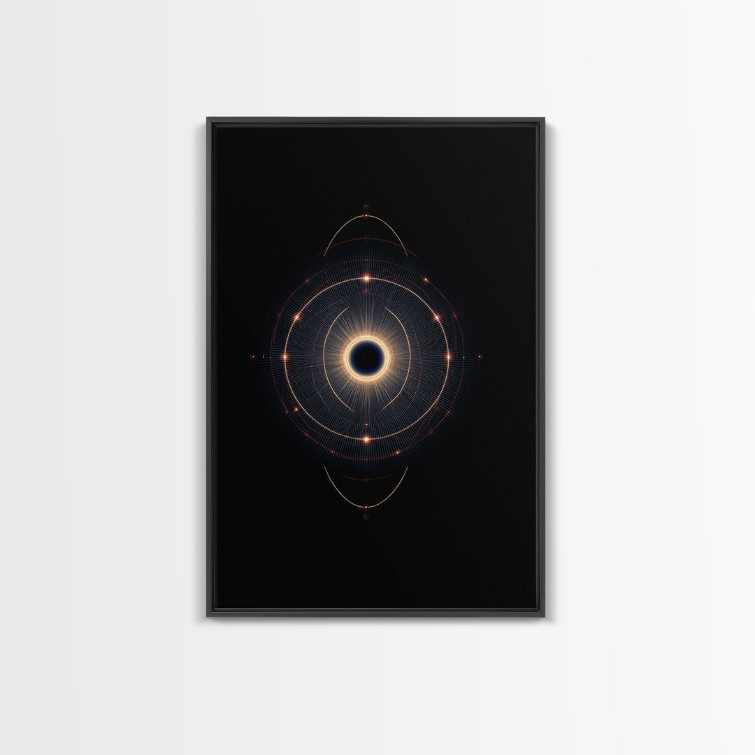 Eclipse Orbital Ring Wall Art, Dark Cosmic Abstract Poster, Modern Geometric Space Decor, Midcentury Sci Fi Print For Office