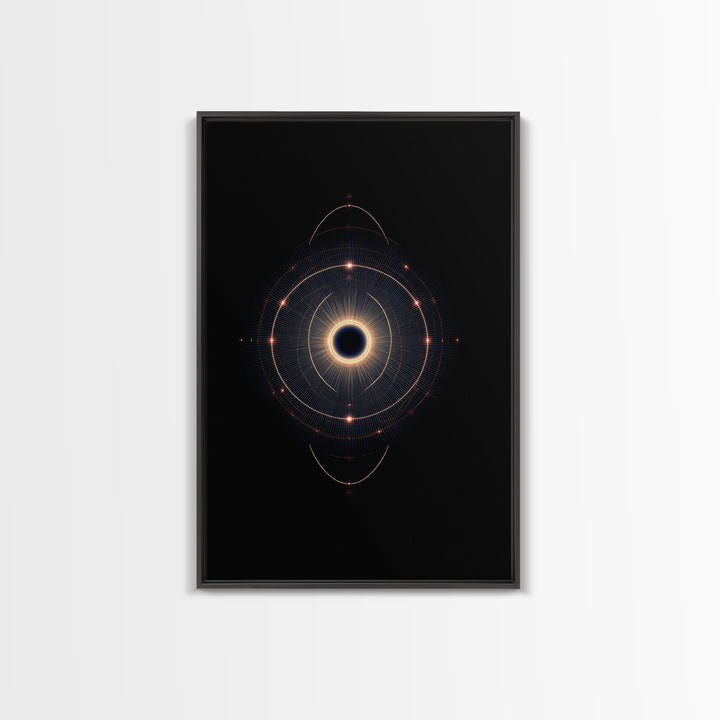 Eclipse Orbital Ring Wall Art, Dark Cosmic Abstract Poster, Modern Geometric Space Decor, Midcentury Sci Fi Print For Office