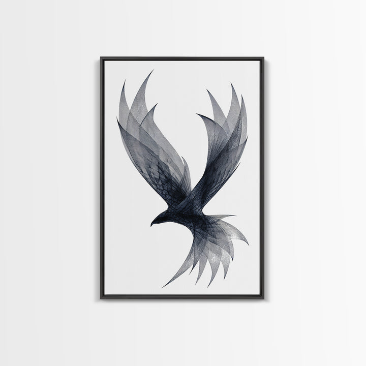 Black Wireframe Flying Bird Wall Art, Modern Abstract Art Print, Minimalist Wall Decor, Monochrome Nature Art For Bedroom