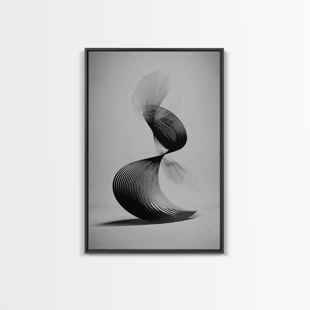 Black Spiral Kinetic Sculpture Wall Art, Modern Abstract Print, Op Art Lines, Minimalist Monochrome Decor For Home Office