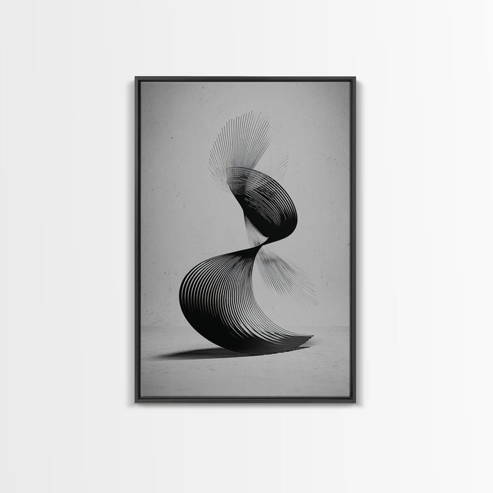 Black Spiral Kinetic Sculpture Wall Art, Modern Abstract Print, Op Art Lines, Minimalist Monochrome Decor For Home Office