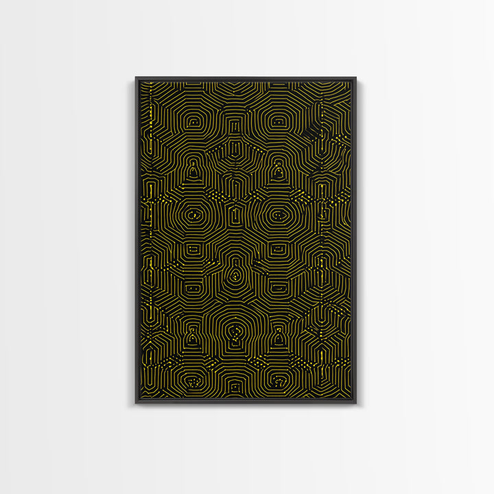 Black Yellow Maze Pattern Canvas Print, Modern Geometric Wall Art, Op Art Poster, Bold Abstract Office Decor Statement Gift