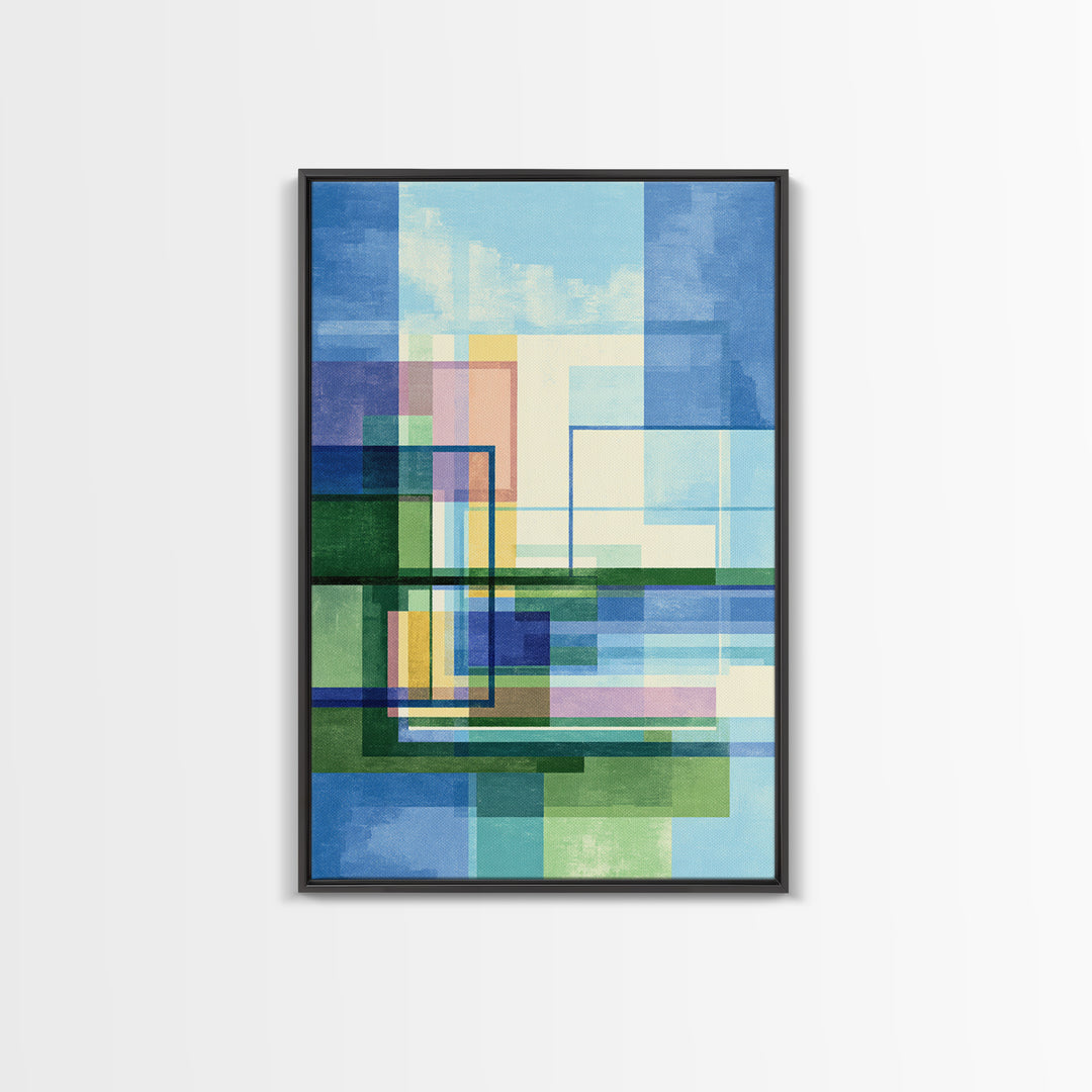 Blue Green Geometric Abstract Wall Art, Modern Art Print, Midcentury Decor, Office Wall Decor, Minimalist Canvas Print, Gift