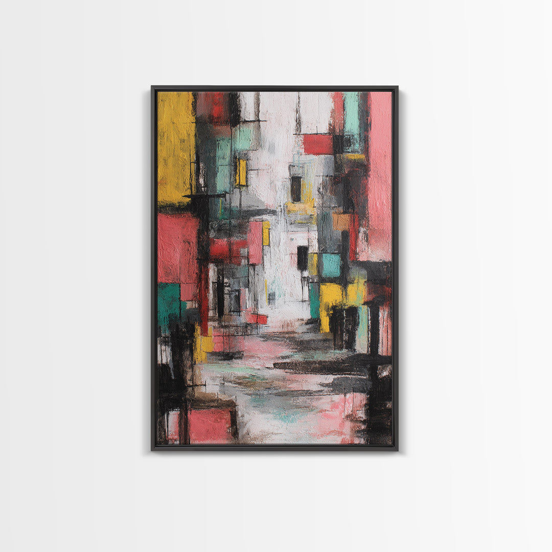Colorful Abstract Urban Street Wall Art, Modern Art Print, Geometric Cityscape Poster, Trendy Office Decor, Canvas Print