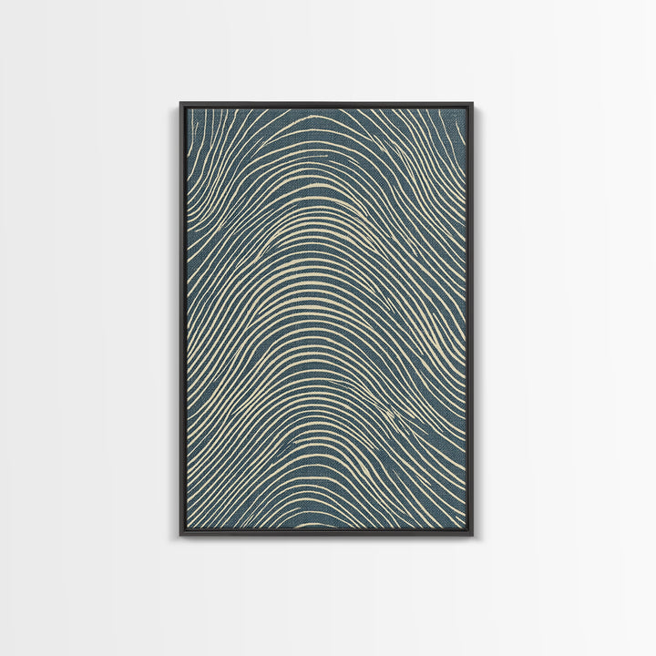 Teal Wavy Topographic Lines Abstract Wall Art, Midcentury Modern Art Print, Geometric Office Decor, Blue Beige Canvas Print