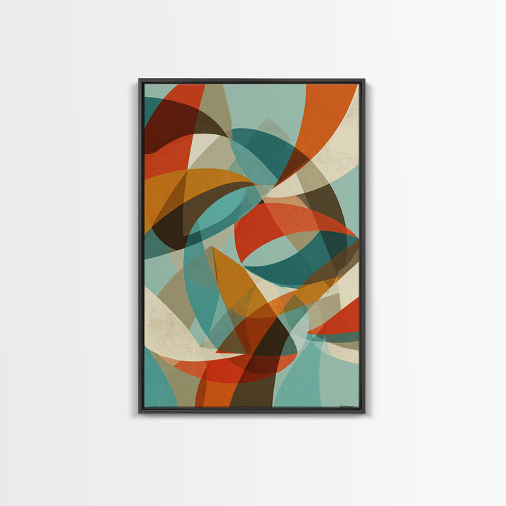 Teal Orange Abstract Curves Canvas Print, Midcentury Modern Wall Art, Geometric MCM Decor, Retro Living Room Artwork, Home Decor