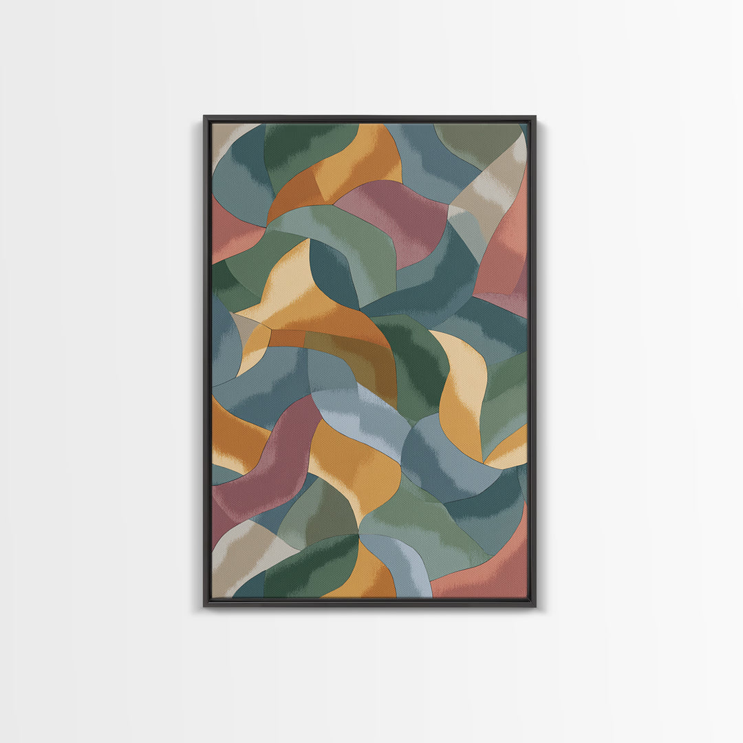 Muted Ribbon Abstract Wall Art, Midcentury Modern Art Print, Scandinavian Modern Decor, Mustard Teal Bedroom Poster Gallery Wall Decor
