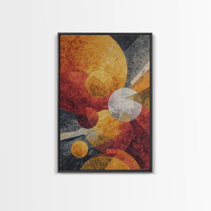 Orange Red Cosmic Circles Canvas Print, Midcentury Modern Wall Art, Atomic Abstract Space Decor, Retro Home Office Poster