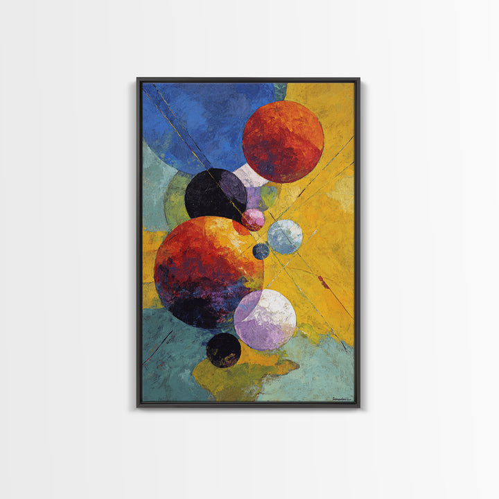 Colorful Planet Spheres Wall Art, Modern Abstract Canvas Print, Cosmic Space Decor, Midcentury Geometric Poster Gift, Living Room