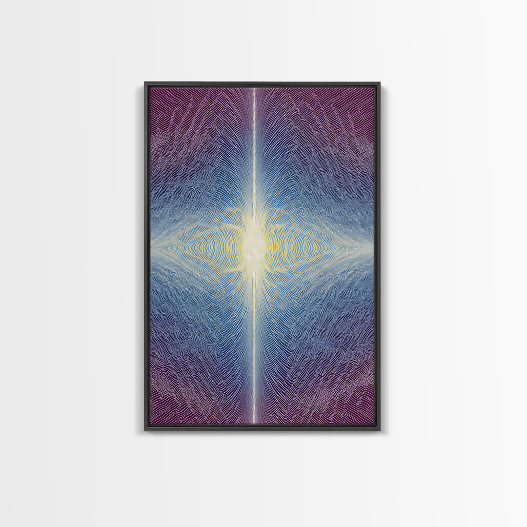 Purple Blue Radiant Light Beam Op Art Canvas Print, Modern Abstract Art, Psychedelic Wall Decor, Spiritual Digital Art Print
