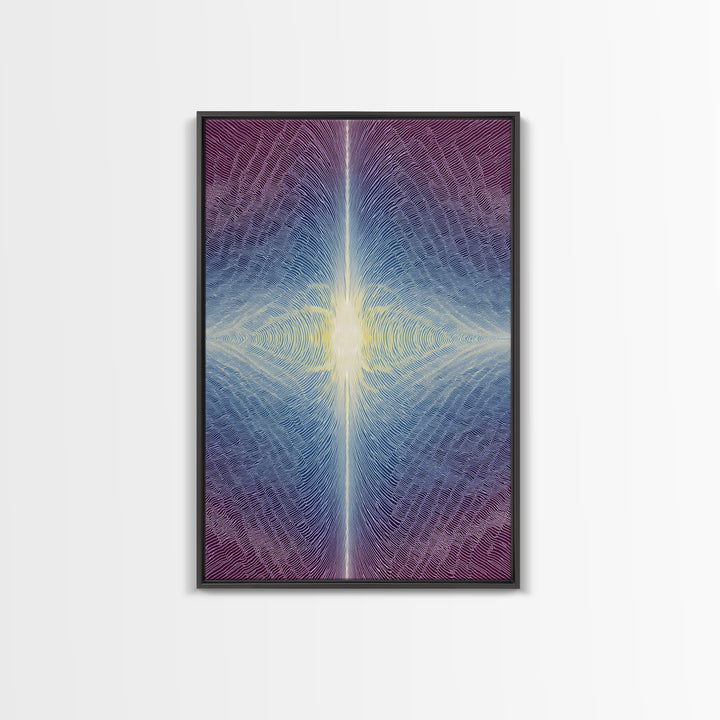Purple Blue Radiant Light Beam Op Art Canvas Print, Modern Abstract Art, Psychedelic Wall Decor, Spiritual Digital Art Print
