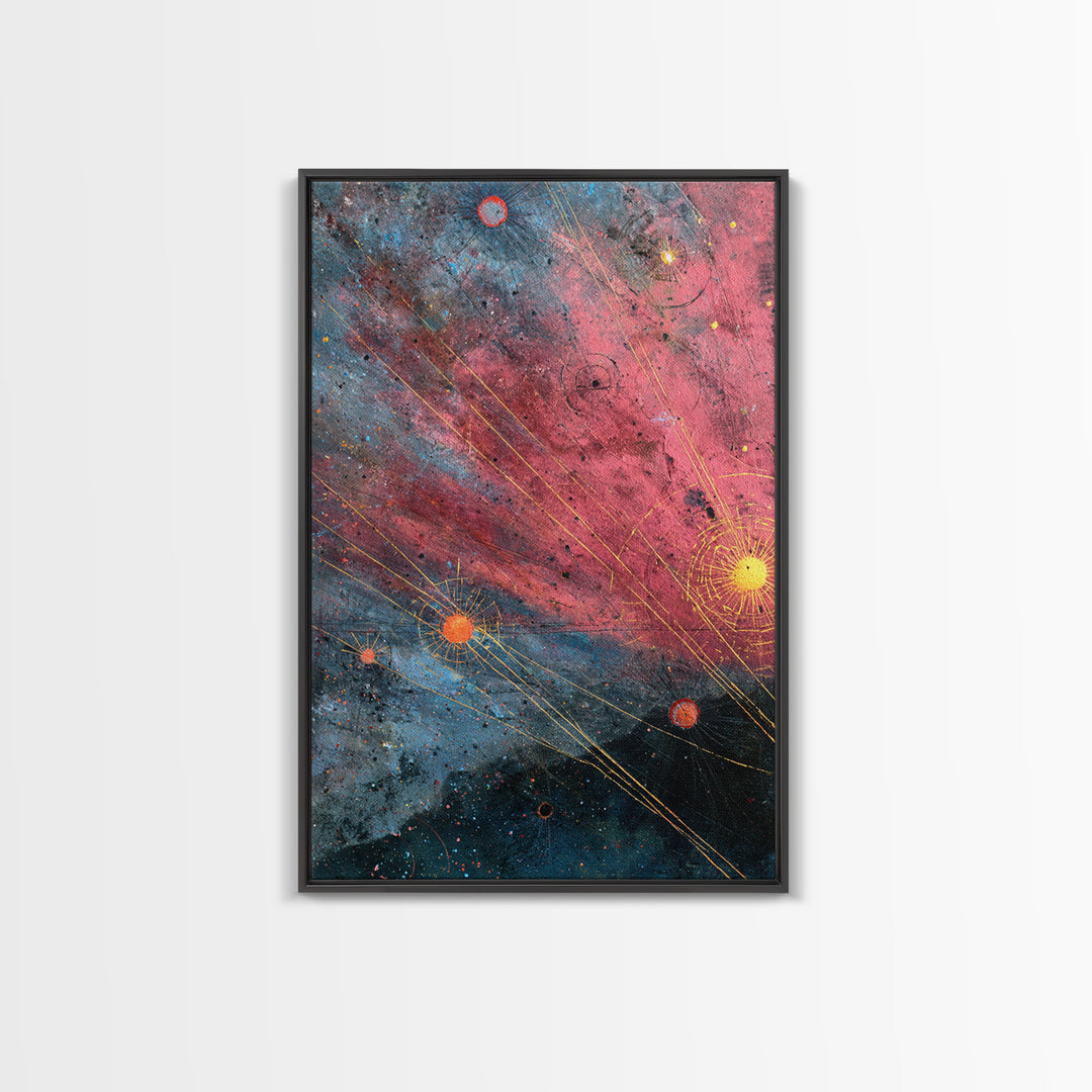 Pink Blue Star Map Canvas Print, Modern Abstract Art, Cosmic Retro Poster, Office Wall Decor, Galaxy Living Room Artwork