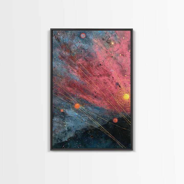 Pink Blue Star Map Canvas Print, Modern Abstract Art, Cosmic Retro Poster, Office Wall Decor, Galaxy Living Room Artwork