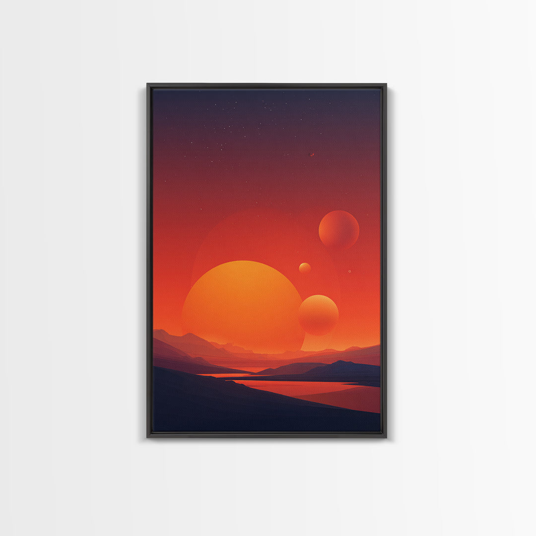 Orange Planet Desert Sunset Wall Art, Retro Sci Fi Poster, Midcentury Modern Decor, Space Landscape, Living Room Art Print