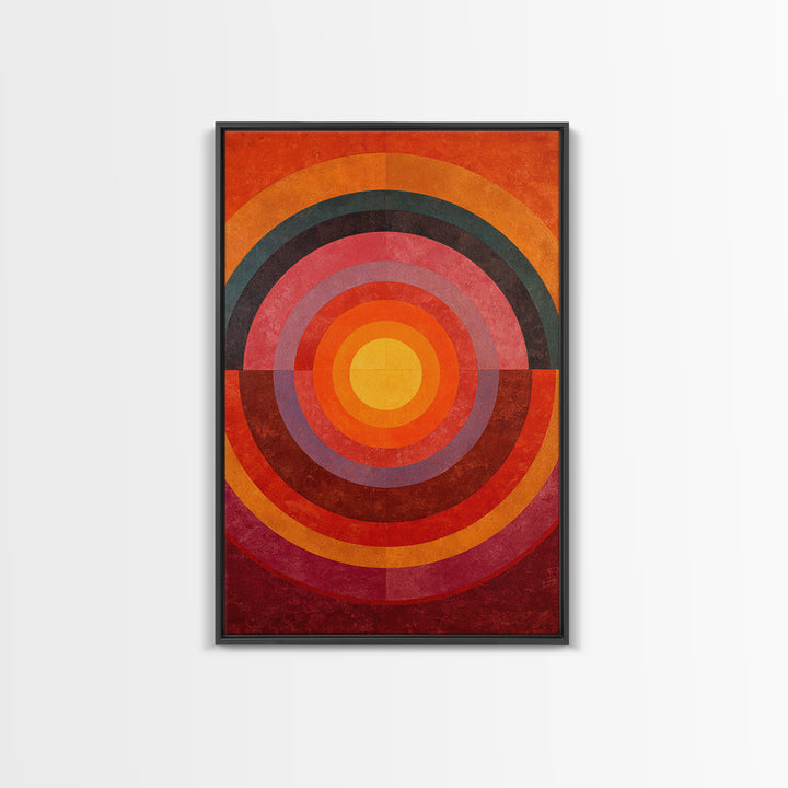 Orange Concentric Circle Wall Art, Midcentury Modern Art, Bauhaus Geometric Poster, Retro Home Decor, Large Abstract Print