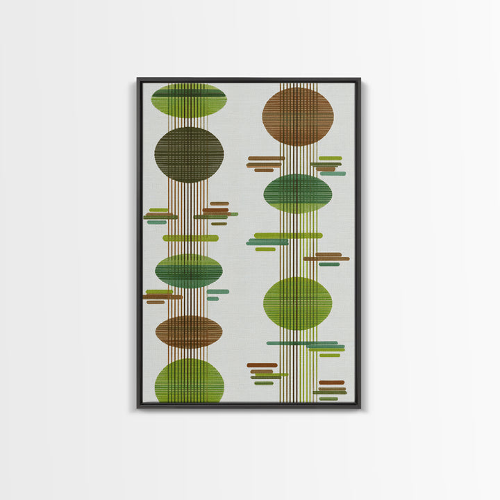 Green Brown Atomic Circles Midcentury Wall Art, Scandinavian Modern Decor, Geometric Abstract Art Print, Mcm Canvas Print