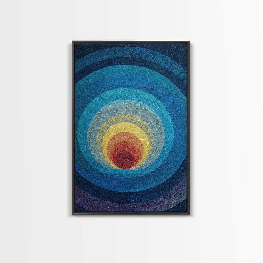 Blue Concentric Circles Canvas Print, Modern Geometric Art, Minimalist Wall Decor, Midcentury Abstract Poster, Office Art