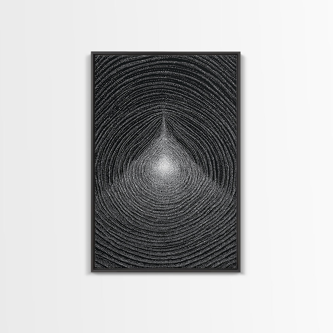 Black White Radiating Teardrop Op Art Wall Art, Minimalist Abstract Poster, Monochrome Geometric Canvas Print Home Decor