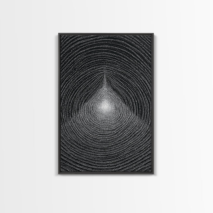 Black White Radiating Teardrop Op Art Wall Art, Minimalist Abstract Poster, Monochrome Geometric Canvas Print Home Decor