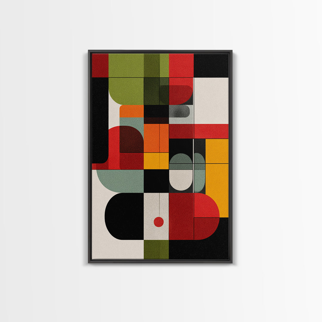 Primary Color Rounded Geometric Wall Art, Midcentury Modern Abstract Print, Bauhaus Decor, Red Yellow Green Statement Poster