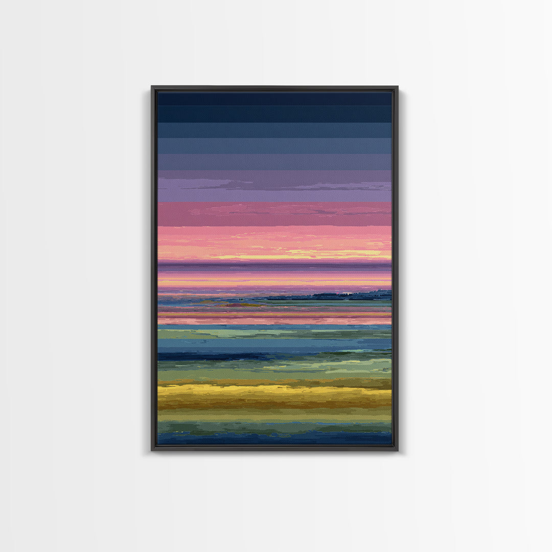 Pink Coastal Marsh Sunset Wall Art, Midcentury Modern Art Print, Colorful Landscape Poster, Bedroom Decor Canvas Print Gift