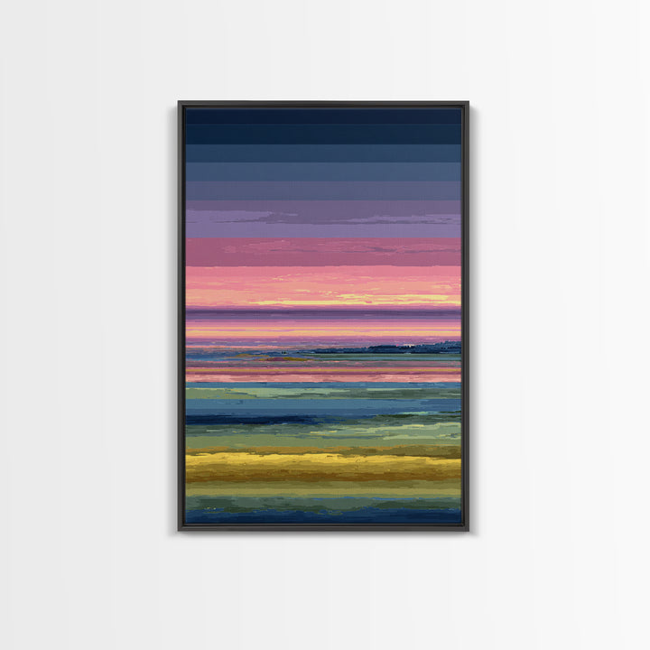 Pink Coastal Marsh Sunset Wall Art, Midcentury Modern Art Print, Colorful Landscape Poster, Bedroom Decor Canvas Print Gift