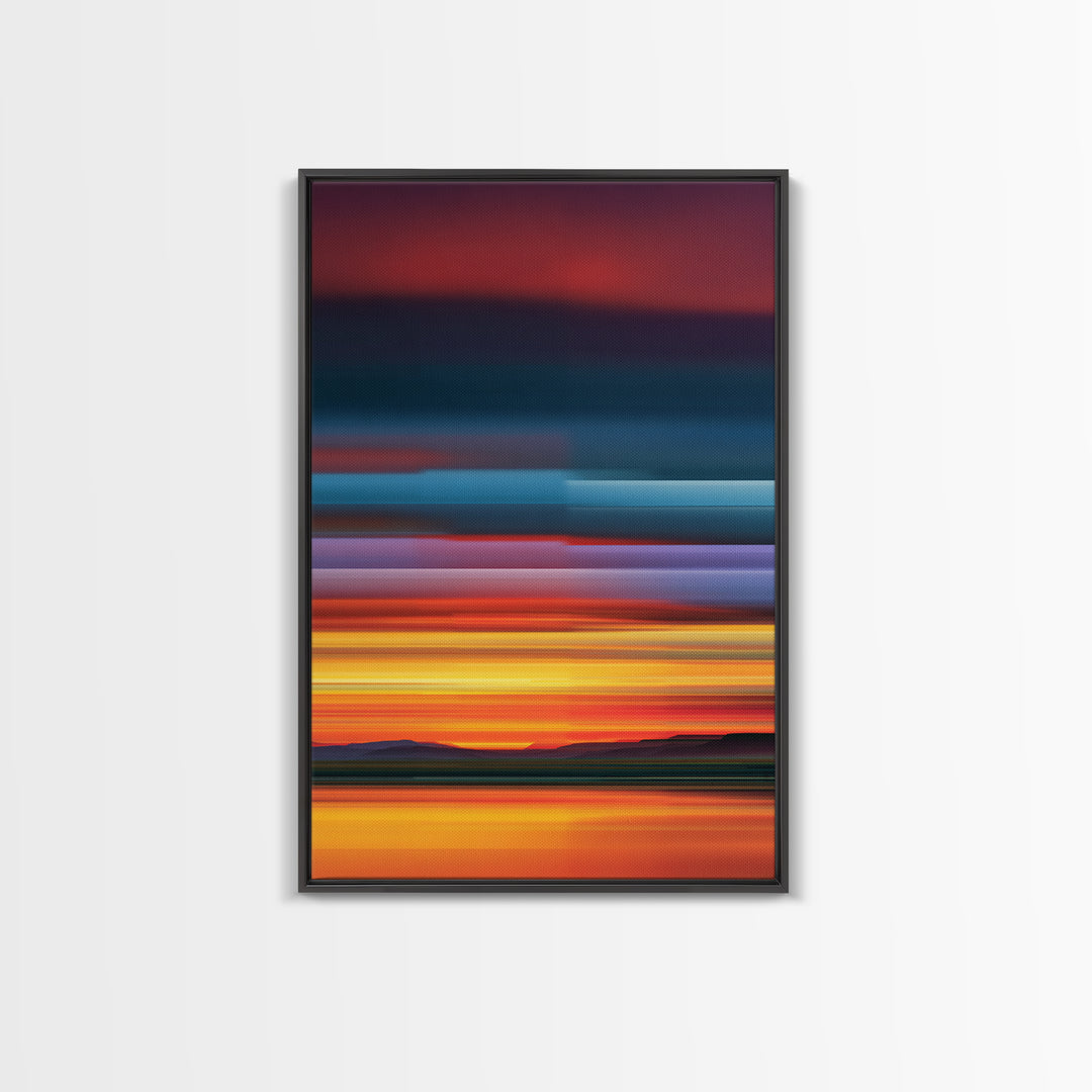 Fiery Desert Sunset Wall Art, Orange Red Horizon Canvas Print, Retro Modern Landscape Poster, Bold Living Room Decor Prints