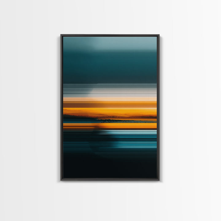 Teal Orange Seascape Sunset Wall Art, Moody Abstract Canvas Print, Modern Coastal Landscape Decor, Large Bedroom Art Print