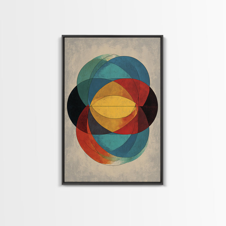 Overlapping Circles Geometric Wall Art, Midcentury Modern Abstract Canvas Print, Bauhaus Style Colorful Home Decor Poster