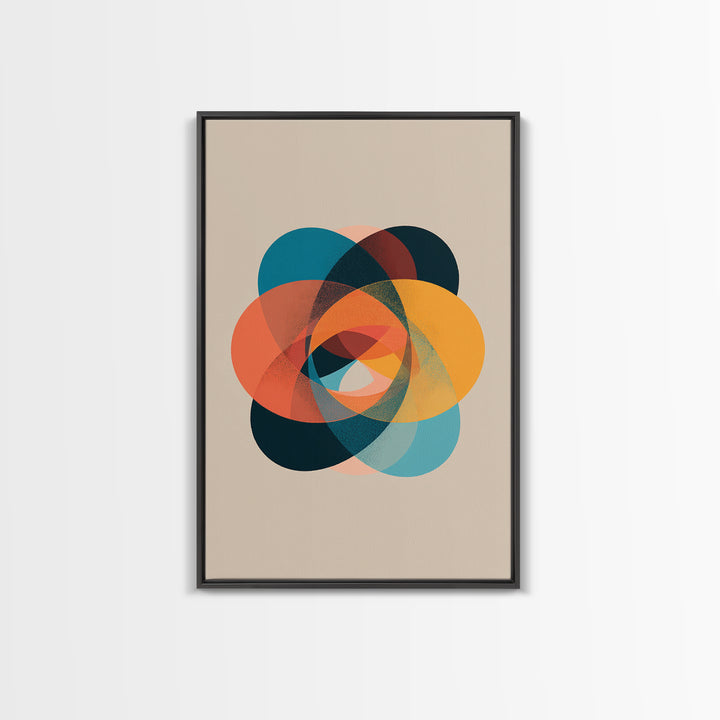 Colorful Oval Geometric Wall Art, Midcentury Modern Canvas Print, Atomic Abstract Poster, Retro Home Decor Art Print Gift