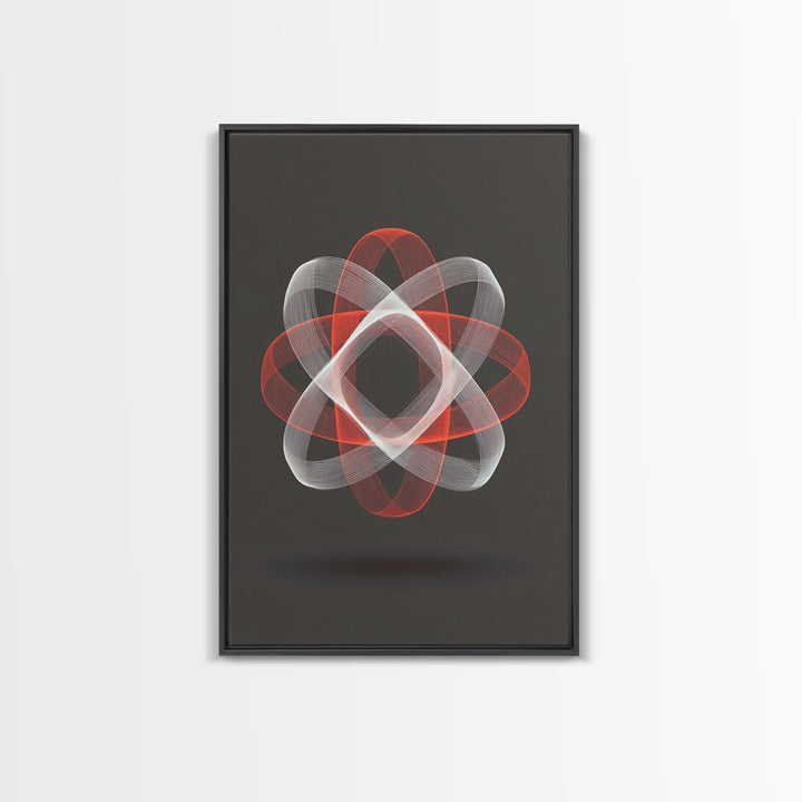 Red White Kinetic Line Wall Art, Spirograph Geometric Canvas Print, Modern Abstract Decor, Dark Statement Art Poster Print