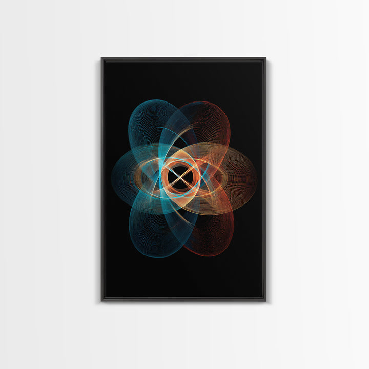 Glowing Atomic Orbital Abstract Canvas Print, Midcentury Modern Wall Art, Geometric Art Print, Retro Modern Home Decor Gift