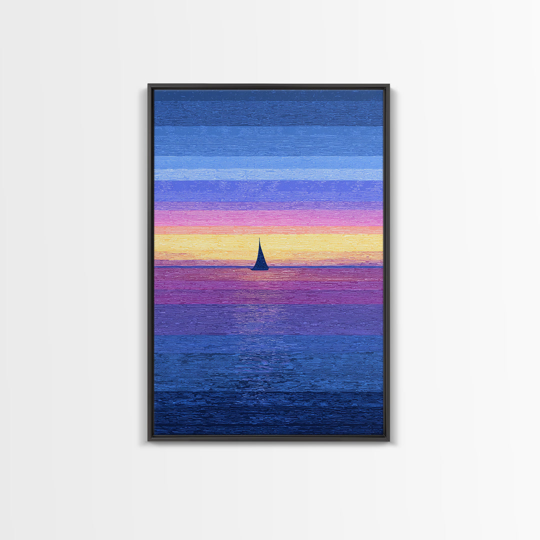 Vivid Sunset Sailboat Horizon Canvas Print, Blue Pink Coastal Wall Art, Modern Art Print, Ocean Landscape Home Decor Poster