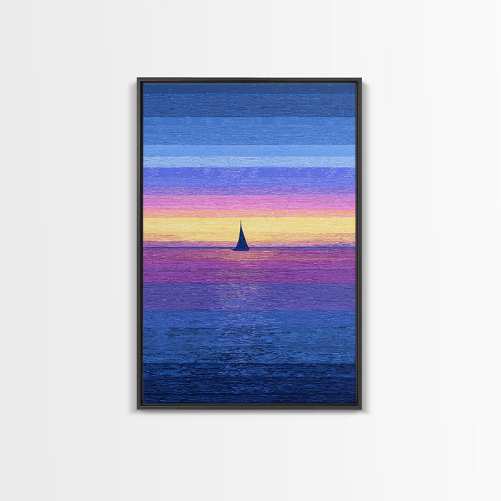 Vivid Sunset Sailboat Horizon Canvas Print, Blue Pink Coastal Wall Art, Modern Art Print, Ocean Landscape Home Decor Poster