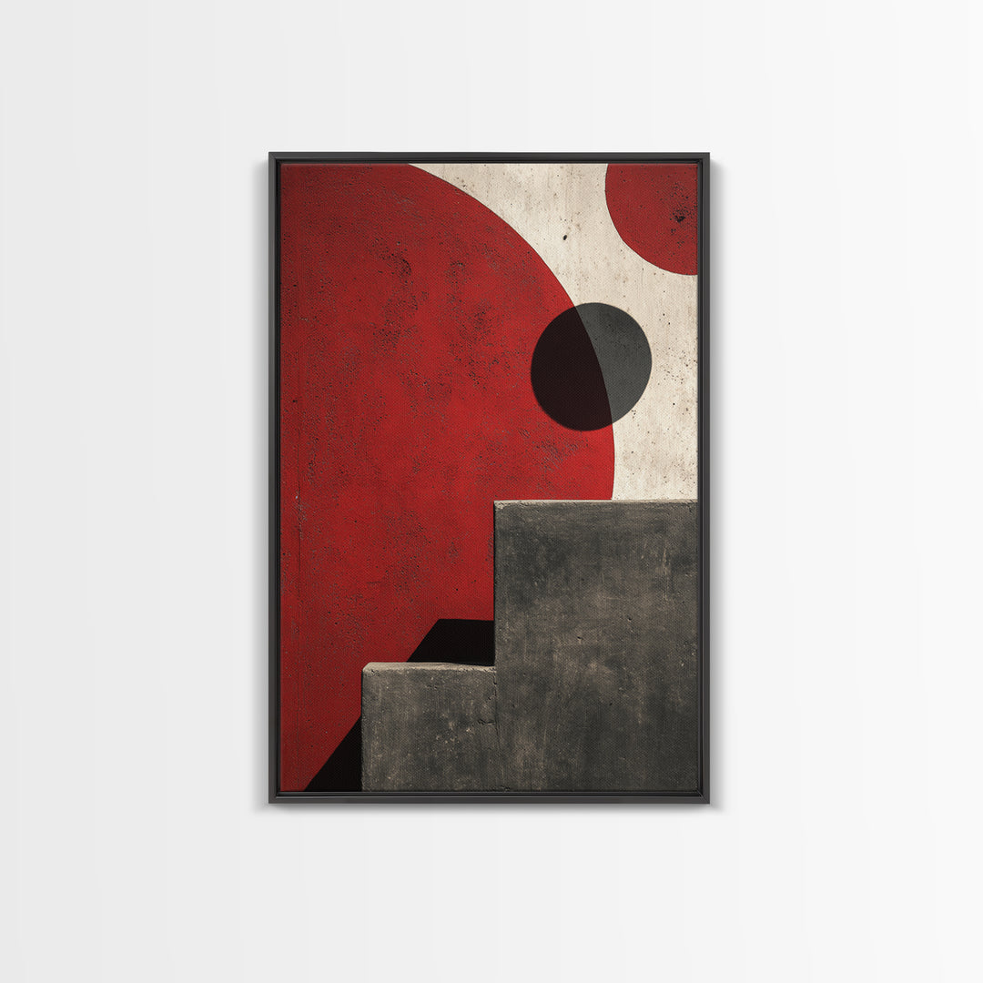 Red Sun Architectural Shapes Wall Art, Midcentury Modern Abstract Print, Bauhaus Poster, Minimalist Geometric Home Decor