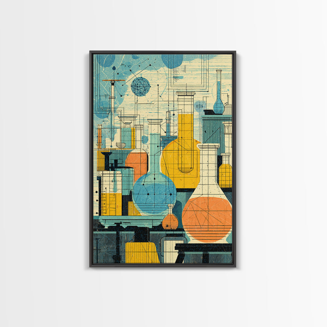 Retro Science Laboratory Glassware Wall Art, Midcentury Modern Art Print, Chemistry Poster, Atomic Office Decor, MCM Decor