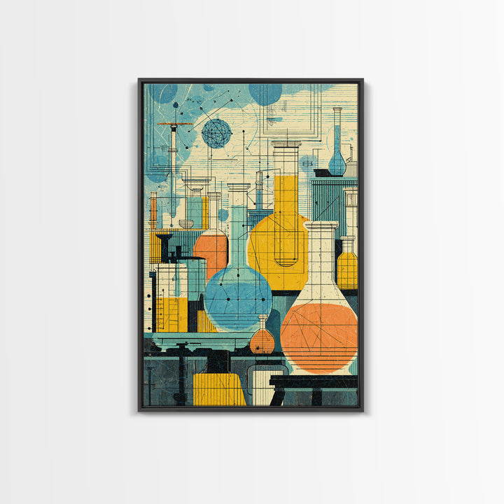Retro Science Laboratory Glassware Wall Art, Midcentury Modern Art Print, Chemistry Poster, Atomic Office Decor, MCM Decor