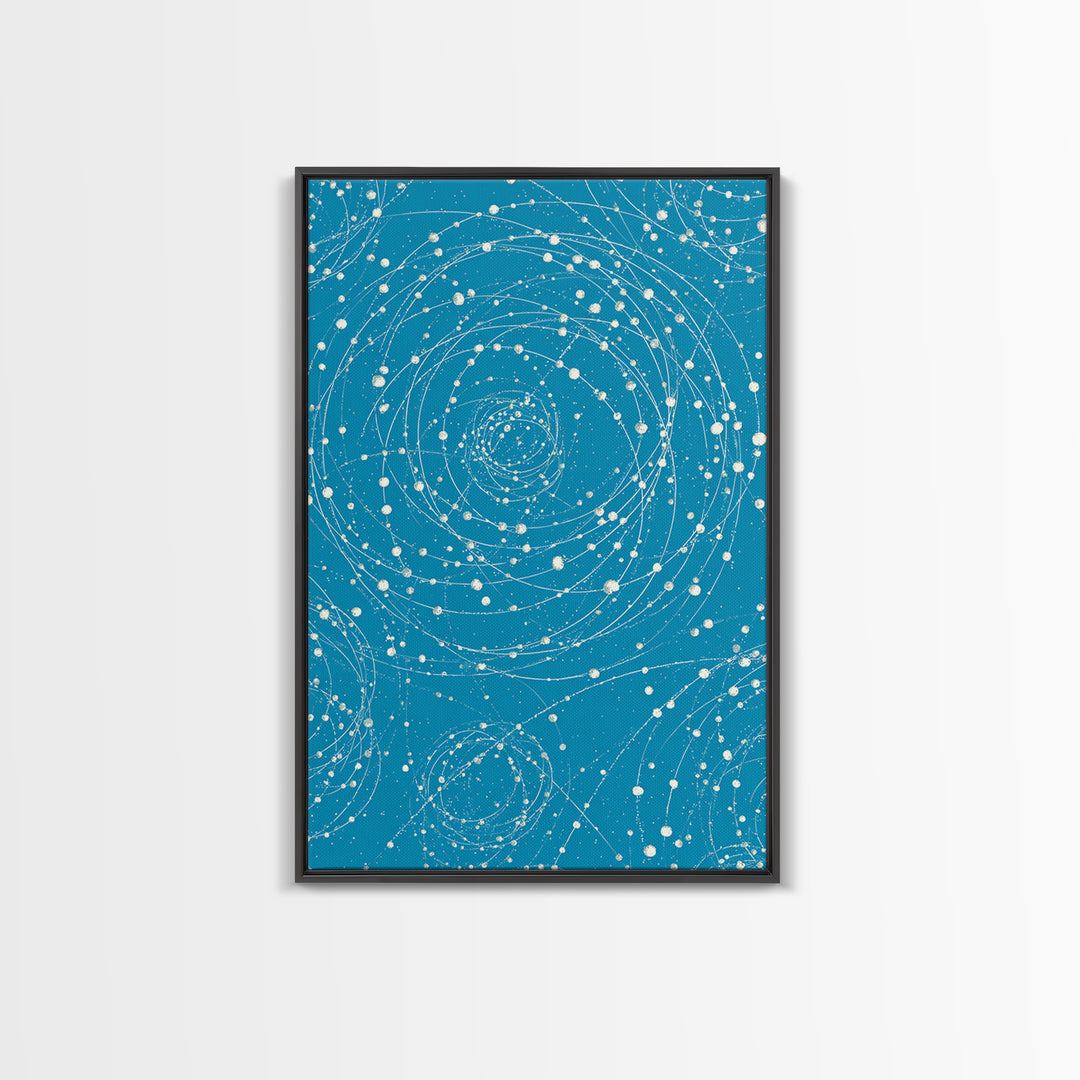 Turquoise Spiral Orbit Dots Wall Art, Midcentury Modern Art Print, Atomic Retro Decor, Space Abstract Art For Bedroom Decor