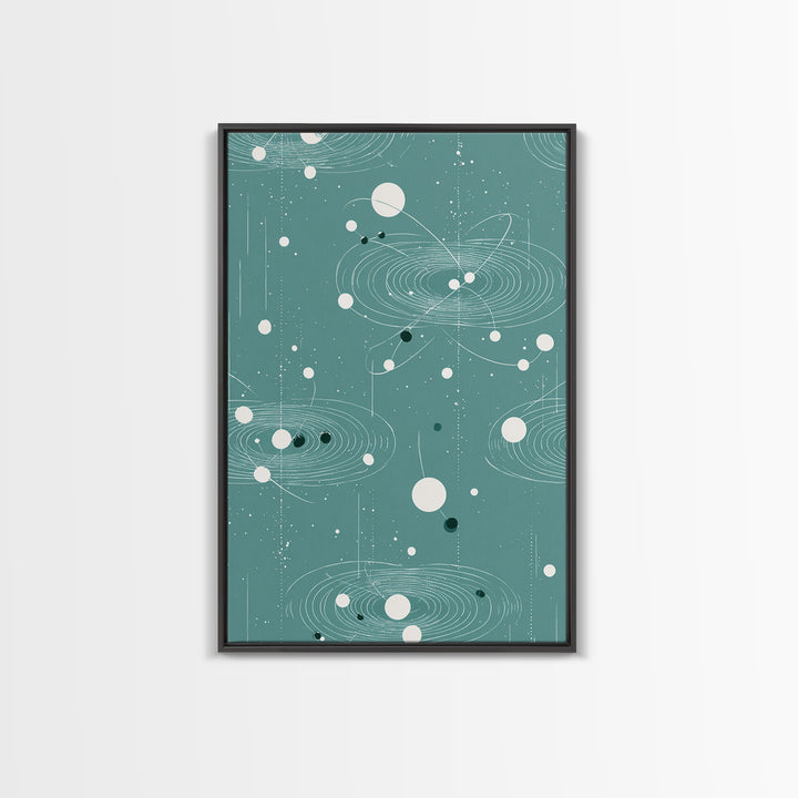 Teal Orbital Rings And Dots Wall Art, Midcentury Modern Abstract Art, Atomic Retro Poster, Space Decor For Living Room Decor