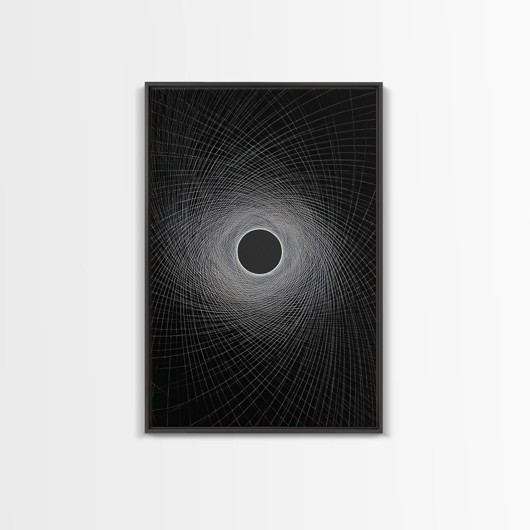 Black Vortex Spiral Grid Wall Art, Modern Abstract Art Print, Geometric Wall Decor, Space Abstract Poster For Office Decor