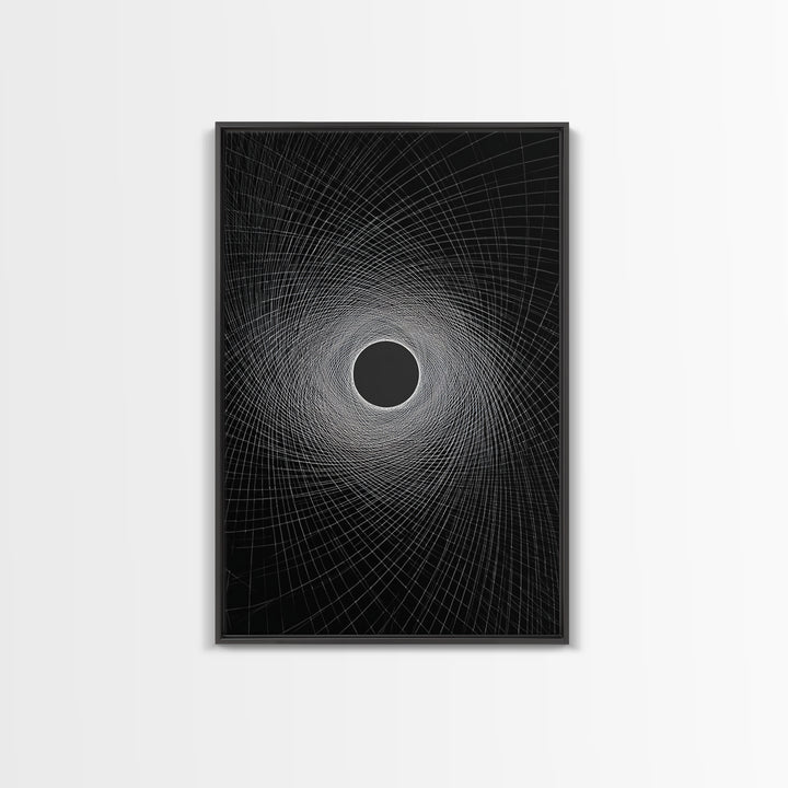Black Vortex Spiral Grid Wall Art, Modern Abstract Art Print, Geometric Wall Decor, Space Abstract Poster For Office Decor
