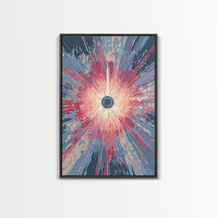 Pink Blue Exploding Starburst With Soft Rays Canvas Print, Modern Abstract Art, Colorful Wall Art, Trendy Home Office Decor