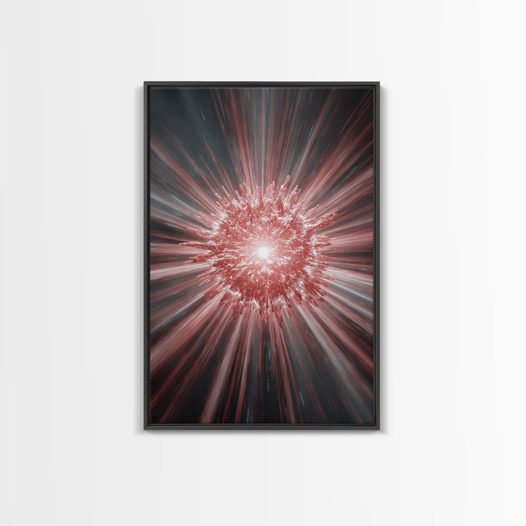 Red White Cosmic Energy Explosion Wall Art, Modern Digital Art, Abstract Space Poster, Statement Wall Decor, Large Canvas Print
