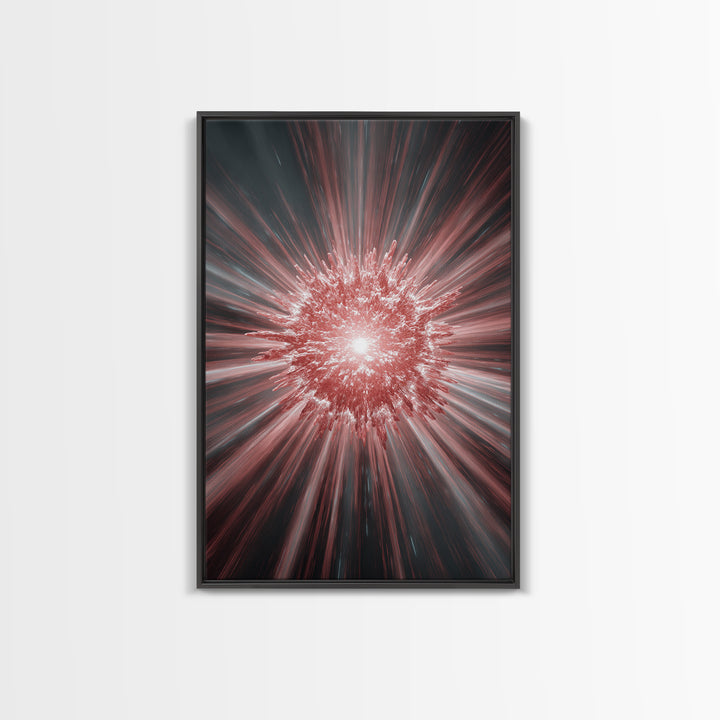 Red White Cosmic Energy Explosion Wall Art, Modern Digital Art, Abstract Space Poster, Statement Wall Decor, Large Canvas Print